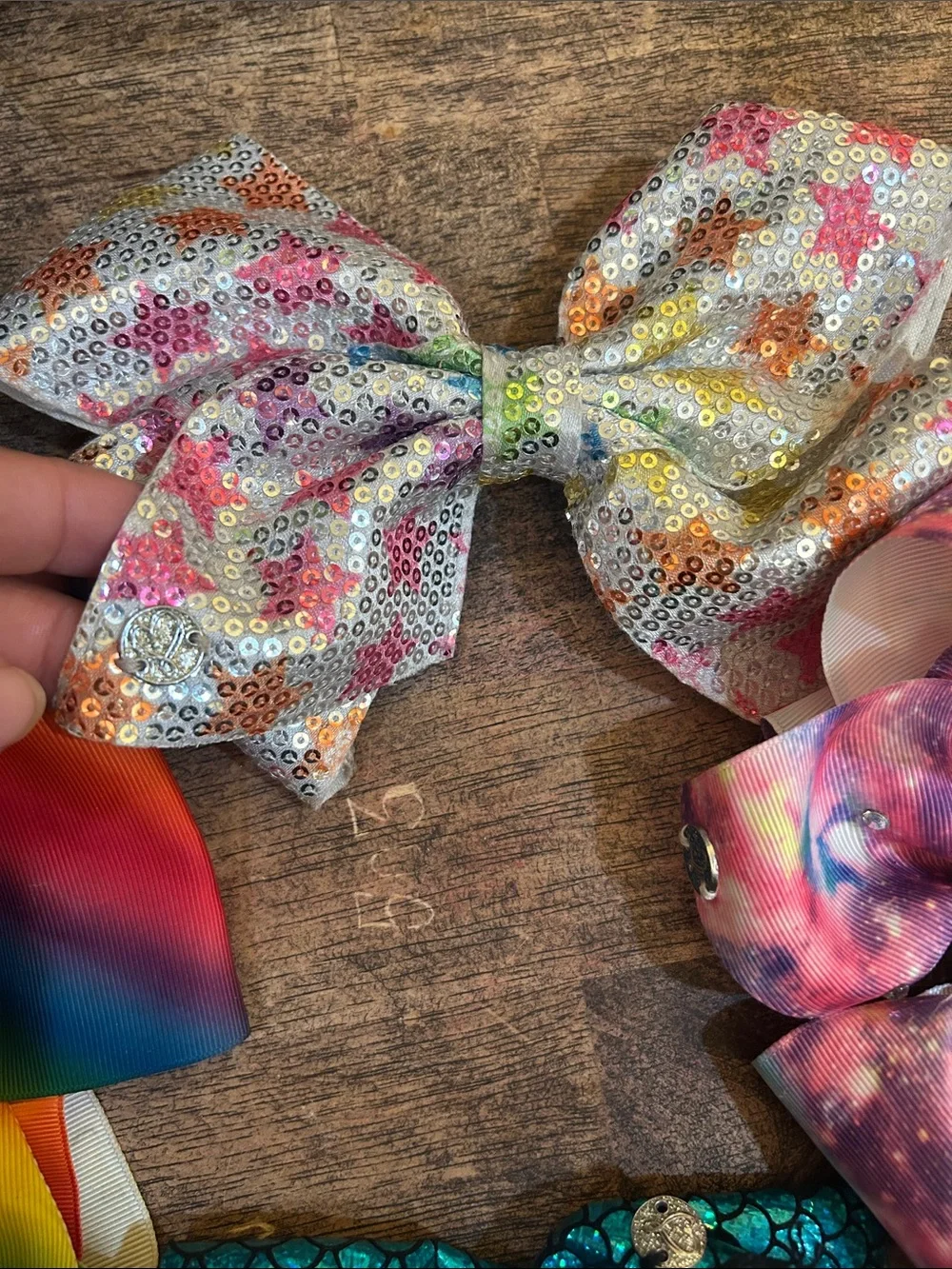 Kids Rainbow & Teal Hair Bow Set - Colorful Sequin and Galaxy Styles